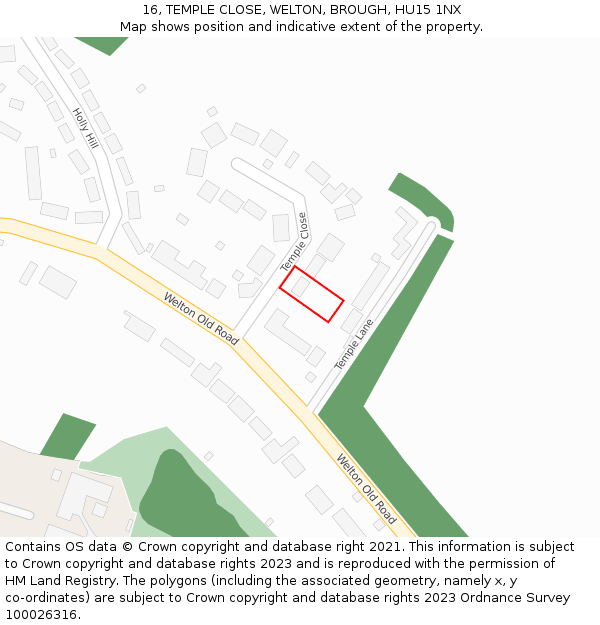 16, TEMPLE CLOSE, WELTON, BROUGH, HU15 1NX: Location map and indicative extent of plot