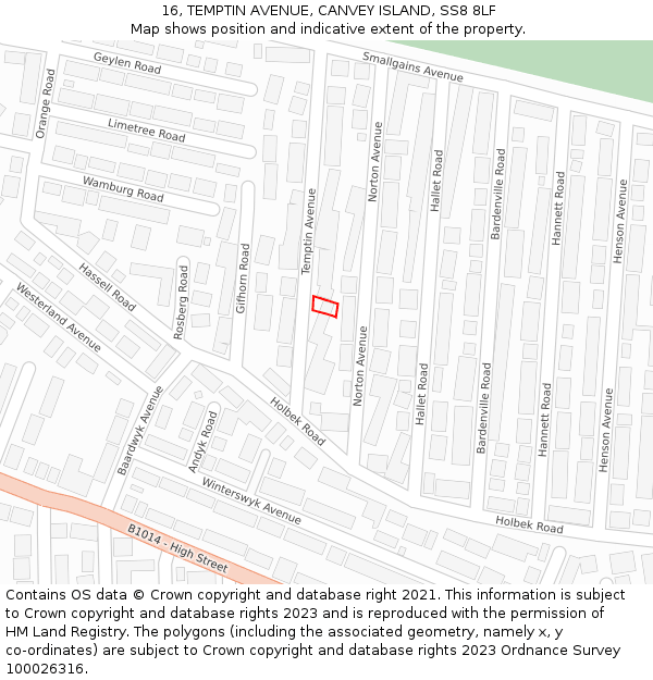 16, TEMPTIN AVENUE, CANVEY ISLAND, SS8 8LF: Location map and indicative extent of plot