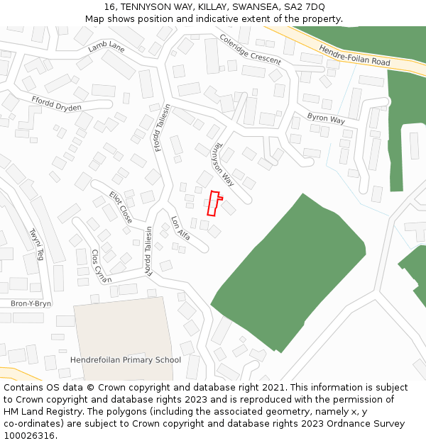 16, TENNYSON WAY, KILLAY, SWANSEA, SA2 7DQ: Location map and indicative extent of plot