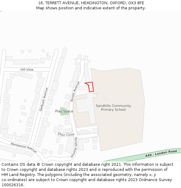 16, TERRETT AVENUE, HEADINGTON, OXFORD, OX3 8FE: Location map and indicative extent of plot