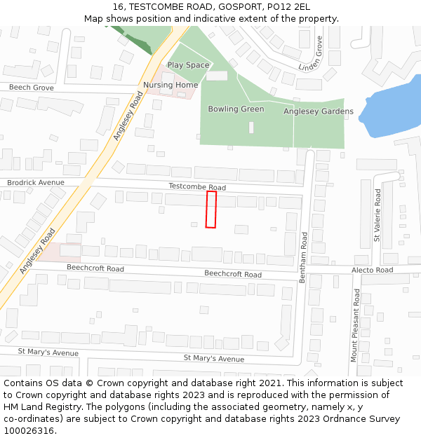 16, TESTCOMBE ROAD, GOSPORT, PO12 2EL: Location map and indicative extent of plot