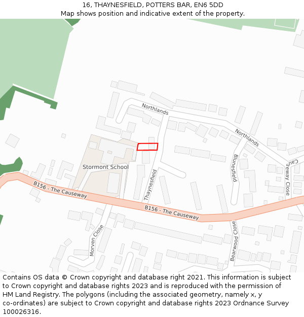 16, THAYNESFIELD, POTTERS BAR, EN6 5DD: Location map and indicative extent of plot