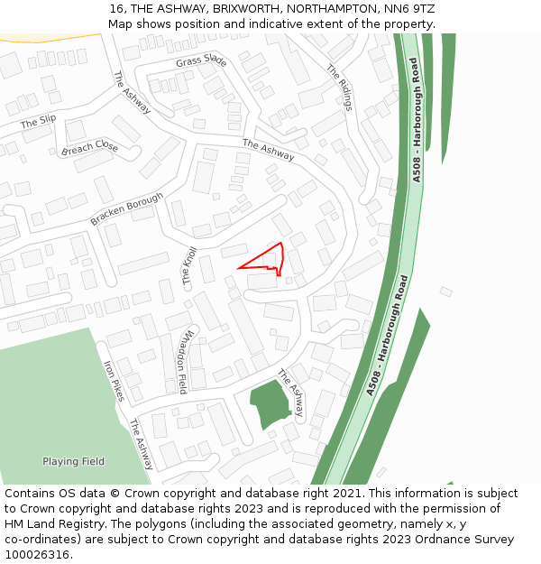 16, THE ASHWAY, BRIXWORTH, NORTHAMPTON, NN6 9TZ: Location map and indicative extent of plot