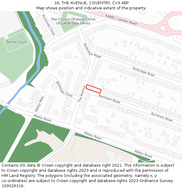 16, THE AVENUE, COVENTRY, CV3 4BP: Location map and indicative extent of plot