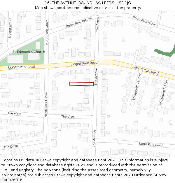 16, THE AVENUE, ROUNDHAY, LEEDS, LS8 1JG: Location map and indicative extent of plot