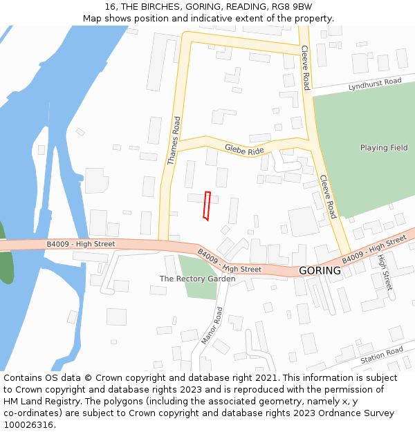 16, THE BIRCHES, GORING, READING, RG8 9BW: Location map and indicative extent of plot