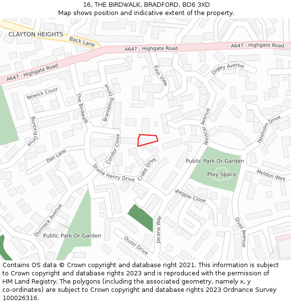 16, THE BIRDWALK, BRADFORD, BD6 3XD: Location map and indicative extent of plot