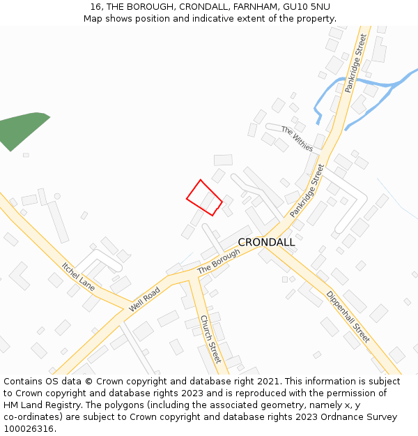 16, THE BOROUGH, CRONDALL, FARNHAM, GU10 5NU: Location map and indicative extent of plot