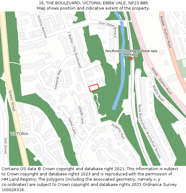 16, THE BOULEVARD, VICTORIA, EBBW VALE, NP23 8BR: Location map and indicative extent of plot