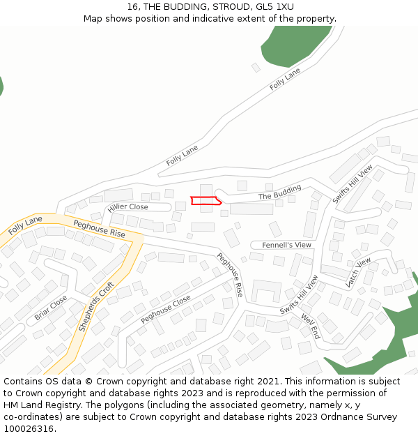 16, THE BUDDING, STROUD, GL5 1XU: Location map and indicative extent of plot