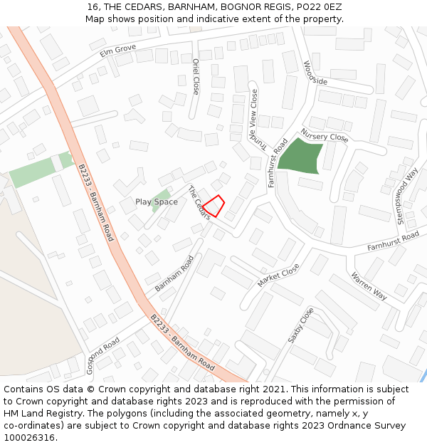 16, THE CEDARS, BARNHAM, BOGNOR REGIS, PO22 0EZ: Location map and indicative extent of plot