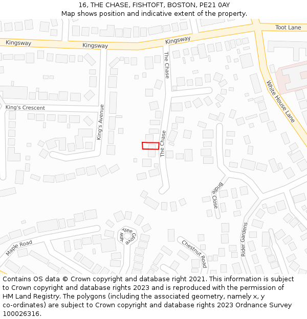 16, THE CHASE, FISHTOFT, BOSTON, PE21 0AY: Location map and indicative extent of plot