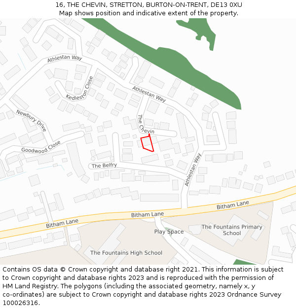 16, THE CHEVIN, STRETTON, BURTON-ON-TRENT, DE13 0XU: Location map and indicative extent of plot