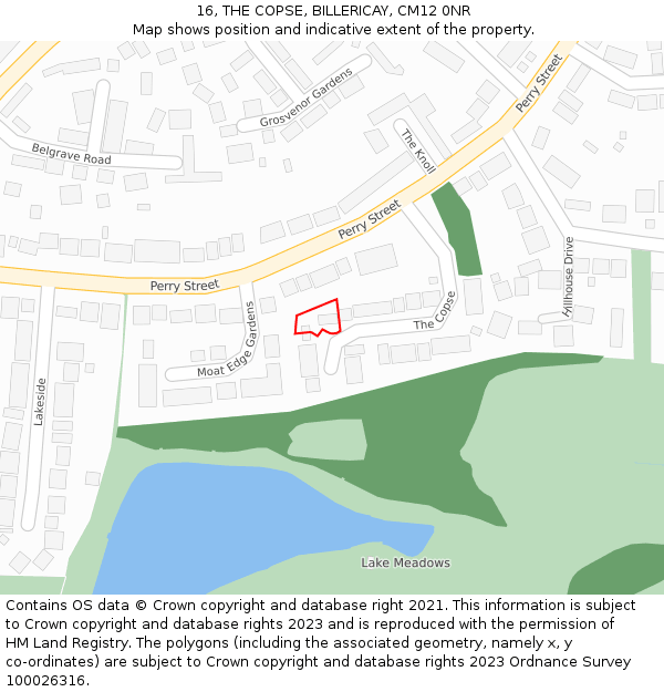 16, THE COPSE, BILLERICAY, CM12 0NR: Location map and indicative extent of plot