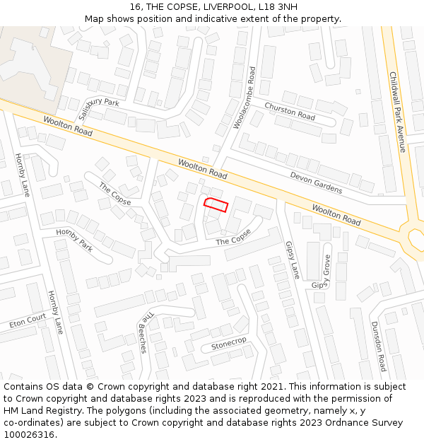 16, THE COPSE, LIVERPOOL, L18 3NH: Location map and indicative extent of plot