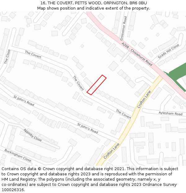 16, THE COVERT, PETTS WOOD, ORPINGTON, BR6 0BU: Location map and indicative extent of plot