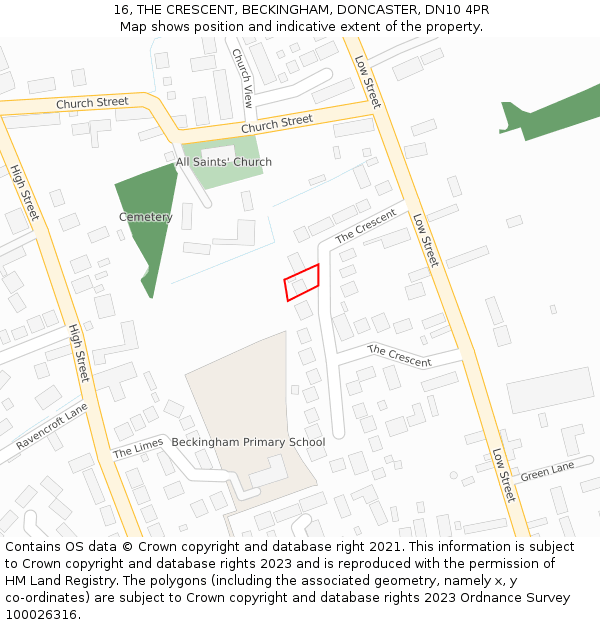 16, THE CRESCENT, BECKINGHAM, DONCASTER, DN10 4PR: Location map and indicative extent of plot