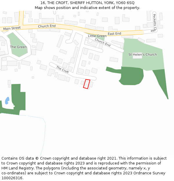 16, THE CROFT, SHERIFF HUTTON, YORK, YO60 6SQ: Location map and indicative extent of plot