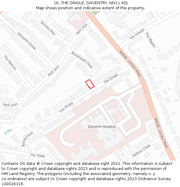 16, THE DINGLE, DAVENTRY, NN11 4DJ: Location map and indicative extent of plot
