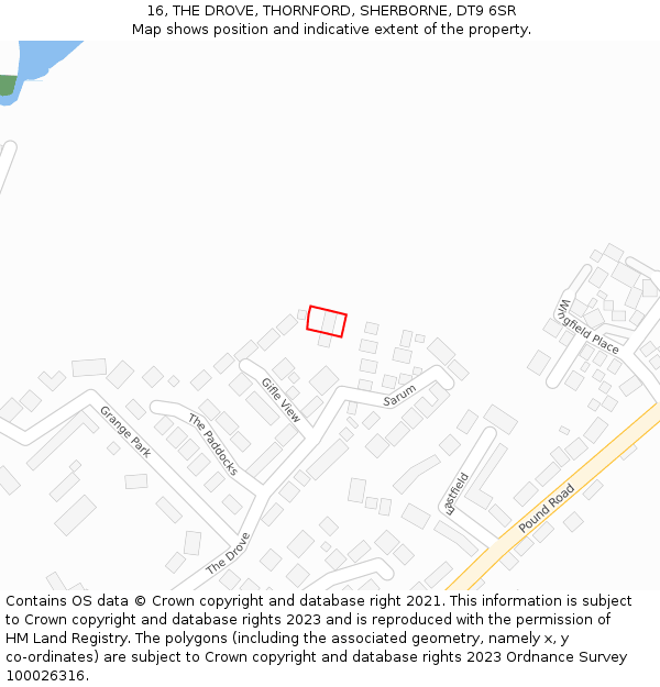 16, THE DROVE, THORNFORD, SHERBORNE, DT9 6SR: Location map and indicative extent of plot