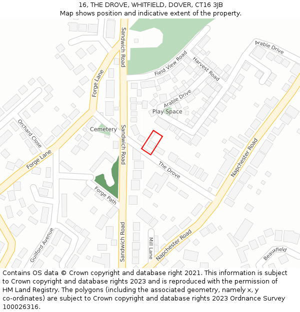 16, THE DROVE, WHITFIELD, DOVER, CT16 3JB: Location map and indicative extent of plot