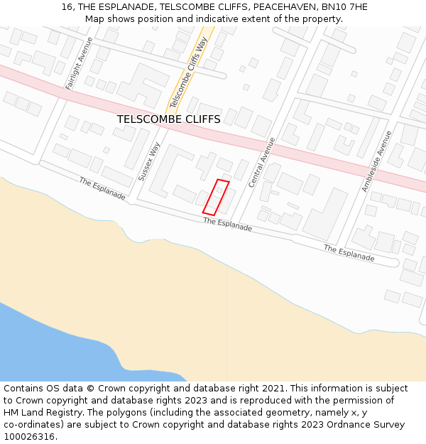 16, THE ESPLANADE, TELSCOMBE CLIFFS, PEACEHAVEN, BN10 7HE: Location map and indicative extent of plot