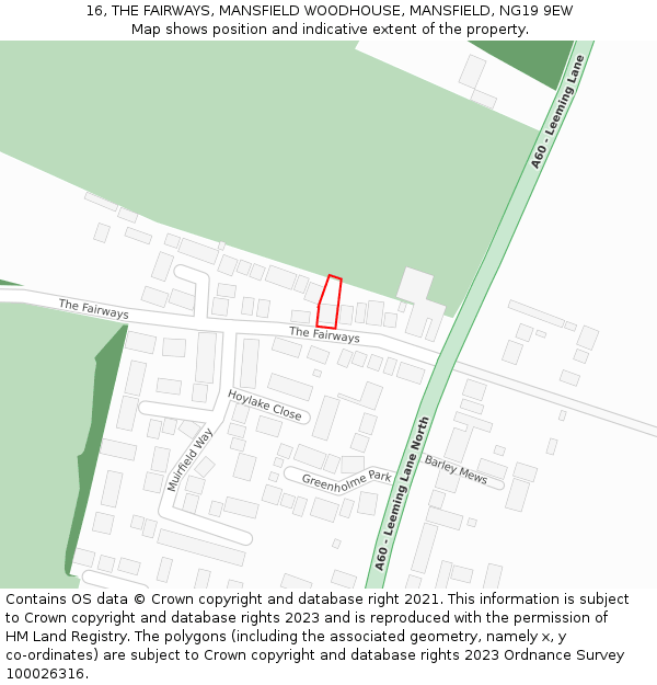 16, THE FAIRWAYS, MANSFIELD WOODHOUSE, MANSFIELD, NG19 9EW: Location map and indicative extent of plot