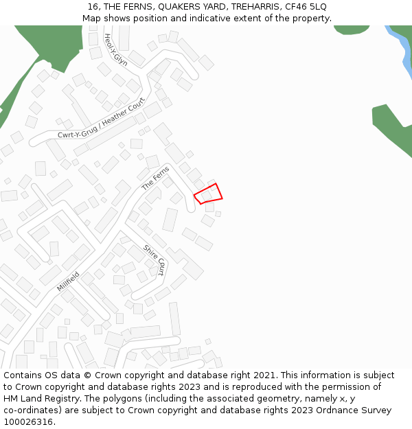 16, THE FERNS, QUAKERS YARD, TREHARRIS, CF46 5LQ: Location map and indicative extent of plot