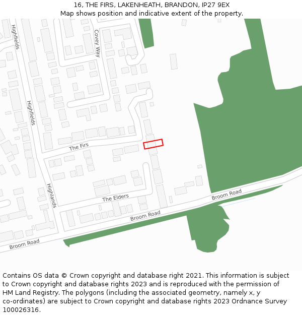 16, THE FIRS, LAKENHEATH, BRANDON, IP27 9EX: Location map and indicative extent of plot