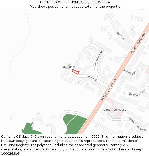 16, THE FORGES, RINGMER, LEWES, BN8 5FA: Location map and indicative extent of plot