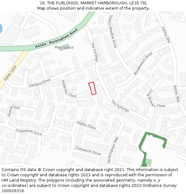 16, THE FURLONGS, MARKET HARBOROUGH, LE16 7XL: Location map and indicative extent of plot
