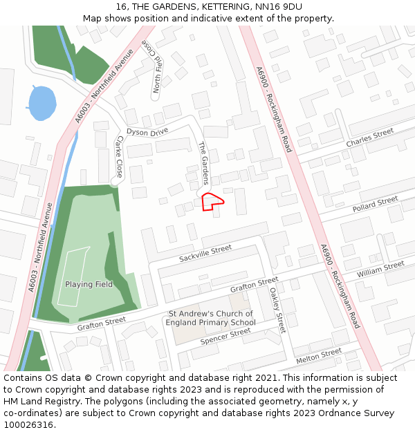 16, THE GARDENS, KETTERING, NN16 9DU: Location map and indicative extent of plot