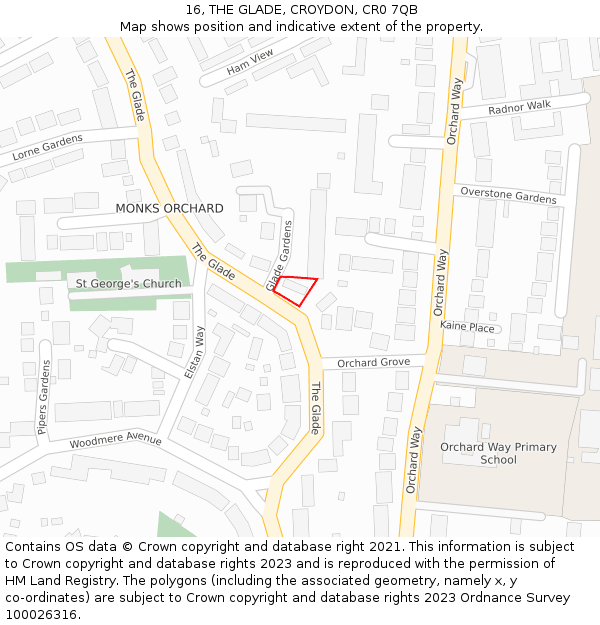 16, THE GLADE, CROYDON, CR0 7QB: Location map and indicative extent of plot