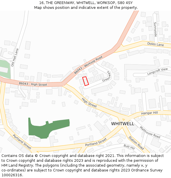 16, THE GREENWAY, WHITWELL, WORKSOP, S80 4SY: Location map and indicative extent of plot