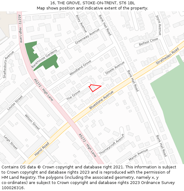 16, THE GROVE, STOKE-ON-TRENT, ST6 1BL: Location map and indicative extent of plot