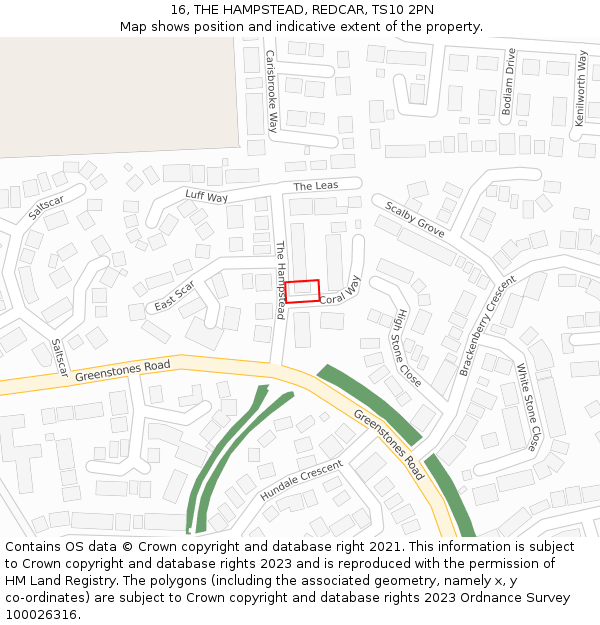 16, THE HAMPSTEAD, REDCAR, TS10 2PN: Location map and indicative extent of plot