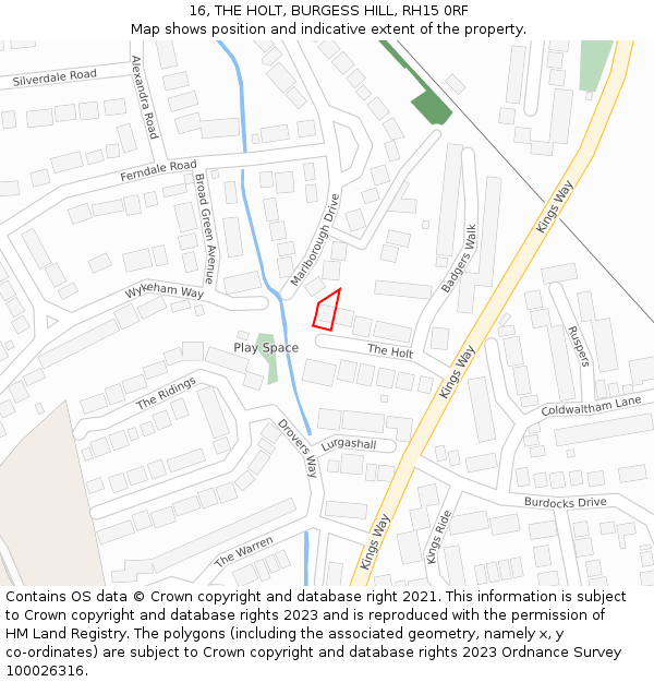 16, THE HOLT, BURGESS HILL, RH15 0RF: Location map and indicative extent of plot