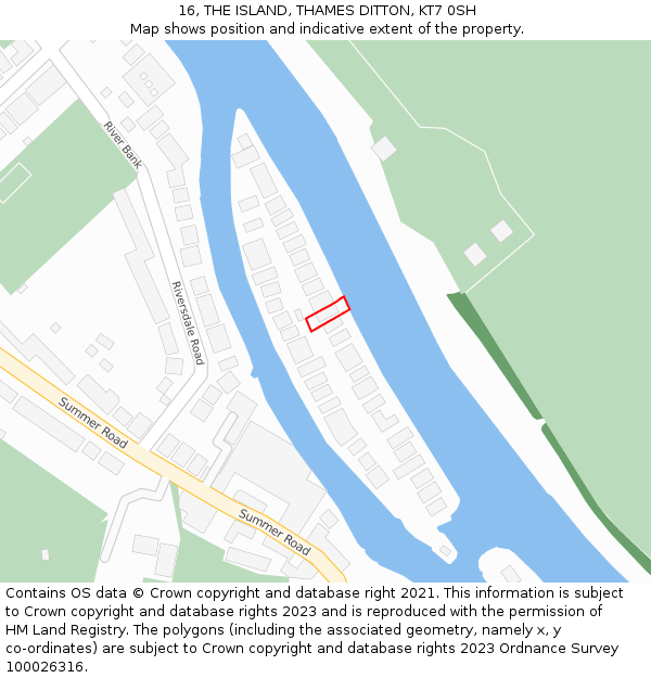 16, THE ISLAND, THAMES DITTON, KT7 0SH: Location map and indicative extent of plot