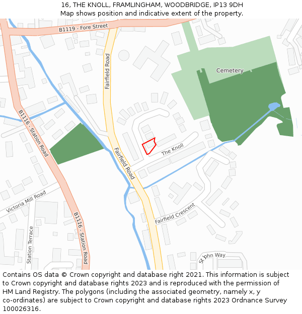 16, THE KNOLL, FRAMLINGHAM, WOODBRIDGE, IP13 9DH: Location map and indicative extent of plot