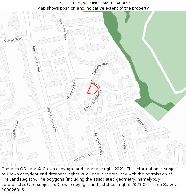 16, THE LEA, WOKINGHAM, RG40 4YB: Location map and indicative extent of plot