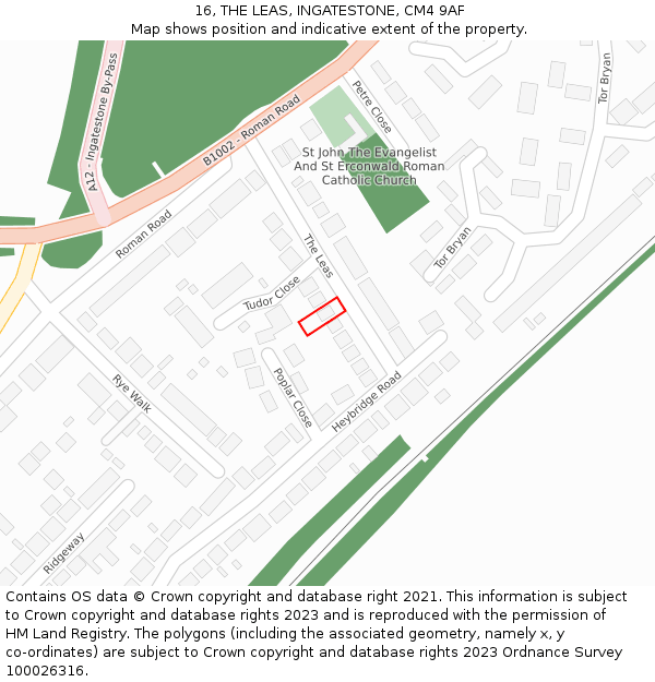 16, THE LEAS, INGATESTONE, CM4 9AF: Location map and indicative extent of plot