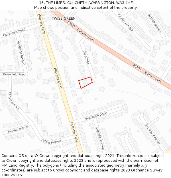16, THE LIMES, CULCHETH, WARRINGTON, WA3 4HE: Location map and indicative extent of plot
