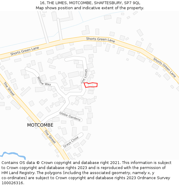 16, THE LIMES, MOTCOMBE, SHAFTESBURY, SP7 9QL: Location map and indicative extent of plot
