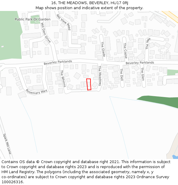 16, THE MEADOWS, BEVERLEY, HU17 0RJ: Location map and indicative extent of plot