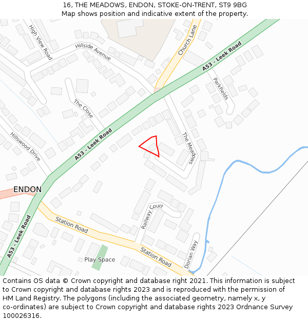 16, THE MEADOWS, ENDON, STOKE-ON-TRENT, ST9 9BG: Location map and indicative extent of plot