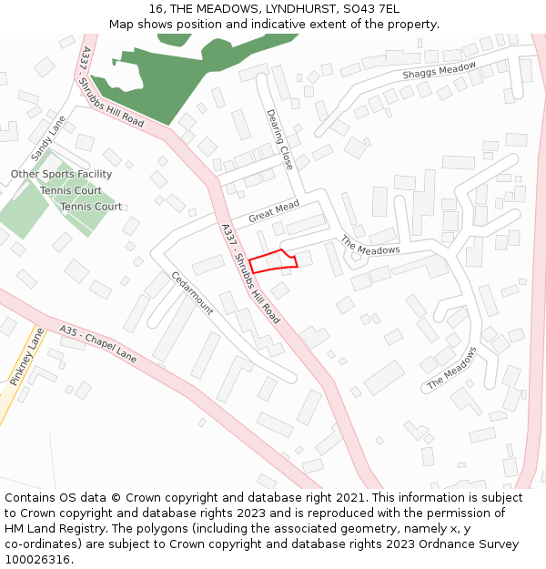 16, THE MEADOWS, LYNDHURST, SO43 7EL: Location map and indicative extent of plot