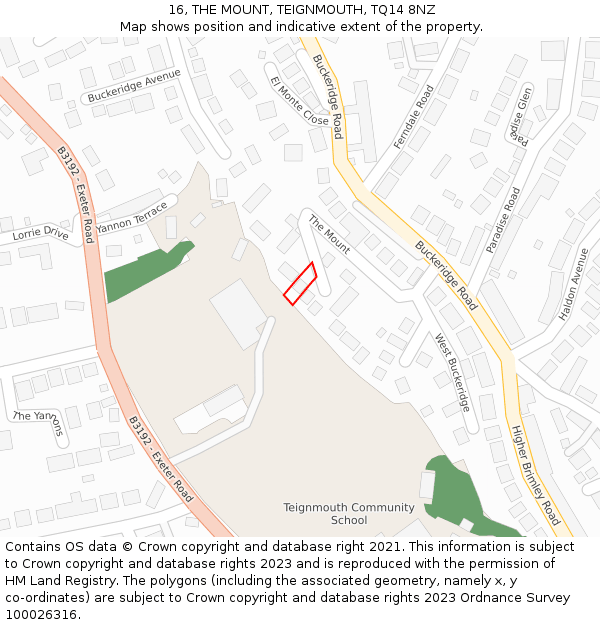 16, THE MOUNT, TEIGNMOUTH, TQ14 8NZ: Location map and indicative extent of plot