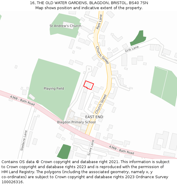 16, THE OLD WATER GARDENS, BLAGDON, BRISTOL, BS40 7SN: Location map and indicative extent of plot
