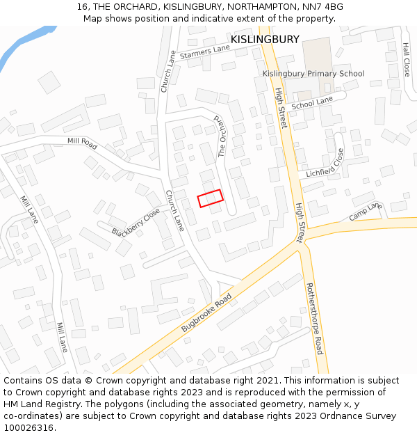 16, THE ORCHARD, KISLINGBURY, NORTHAMPTON, NN7 4BG: Location map and indicative extent of plot