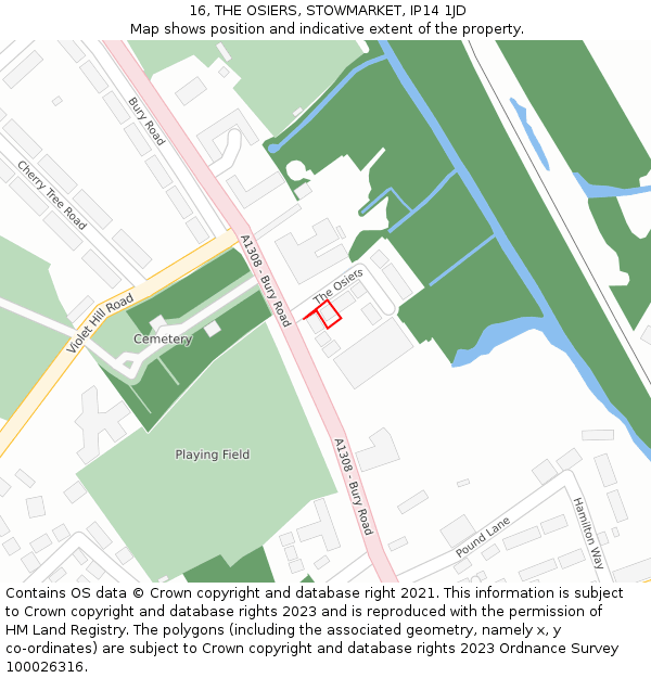 16, THE OSIERS, STOWMARKET, IP14 1JD: Location map and indicative extent of plot